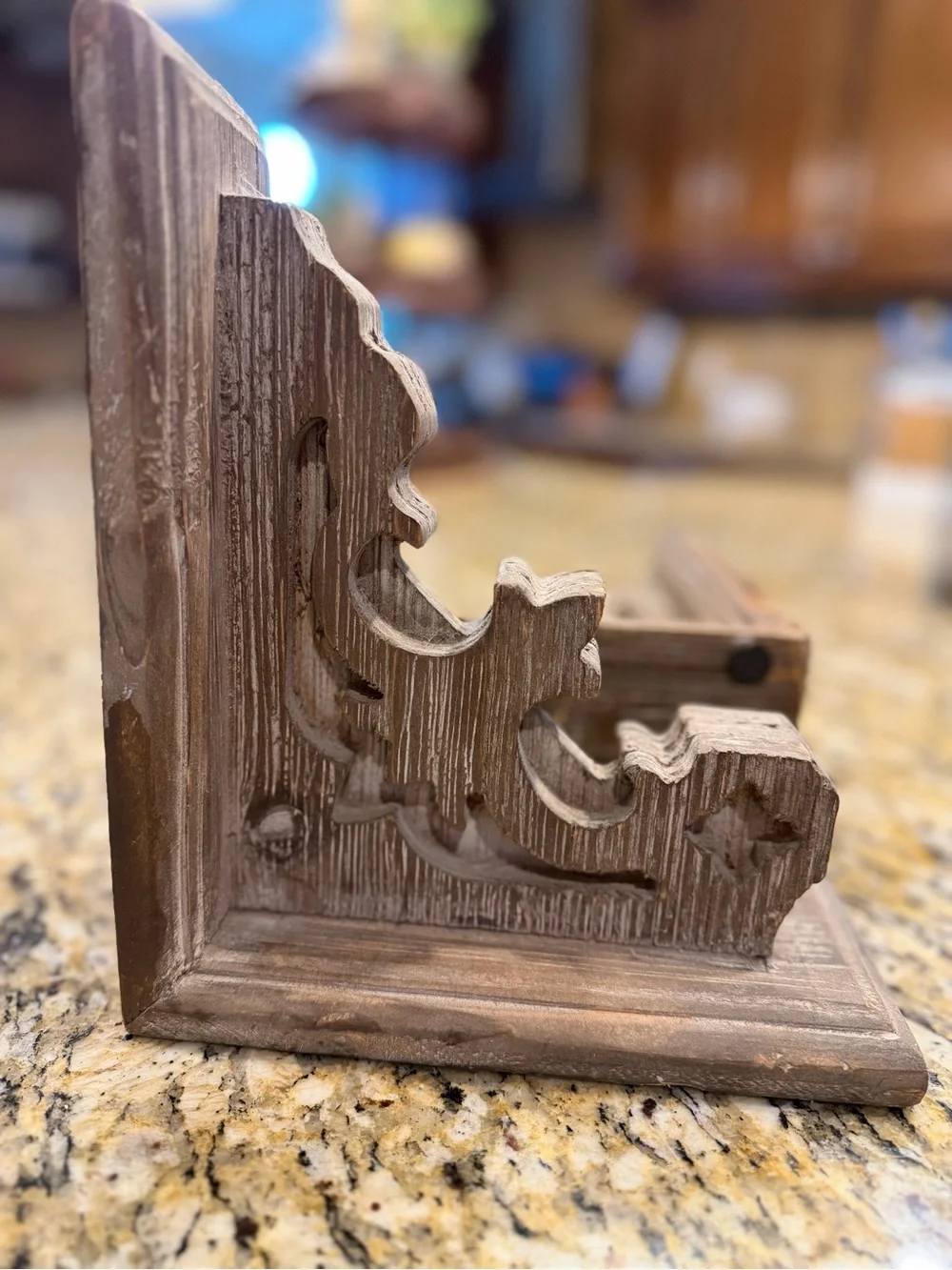 Rustic Brown Carved Wood Bookends - Pair